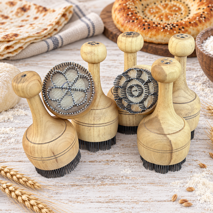 Brotstempel Chekich aus Holz – 7 Muster für Nonbrot, Lepjoschka & Fladenbrot