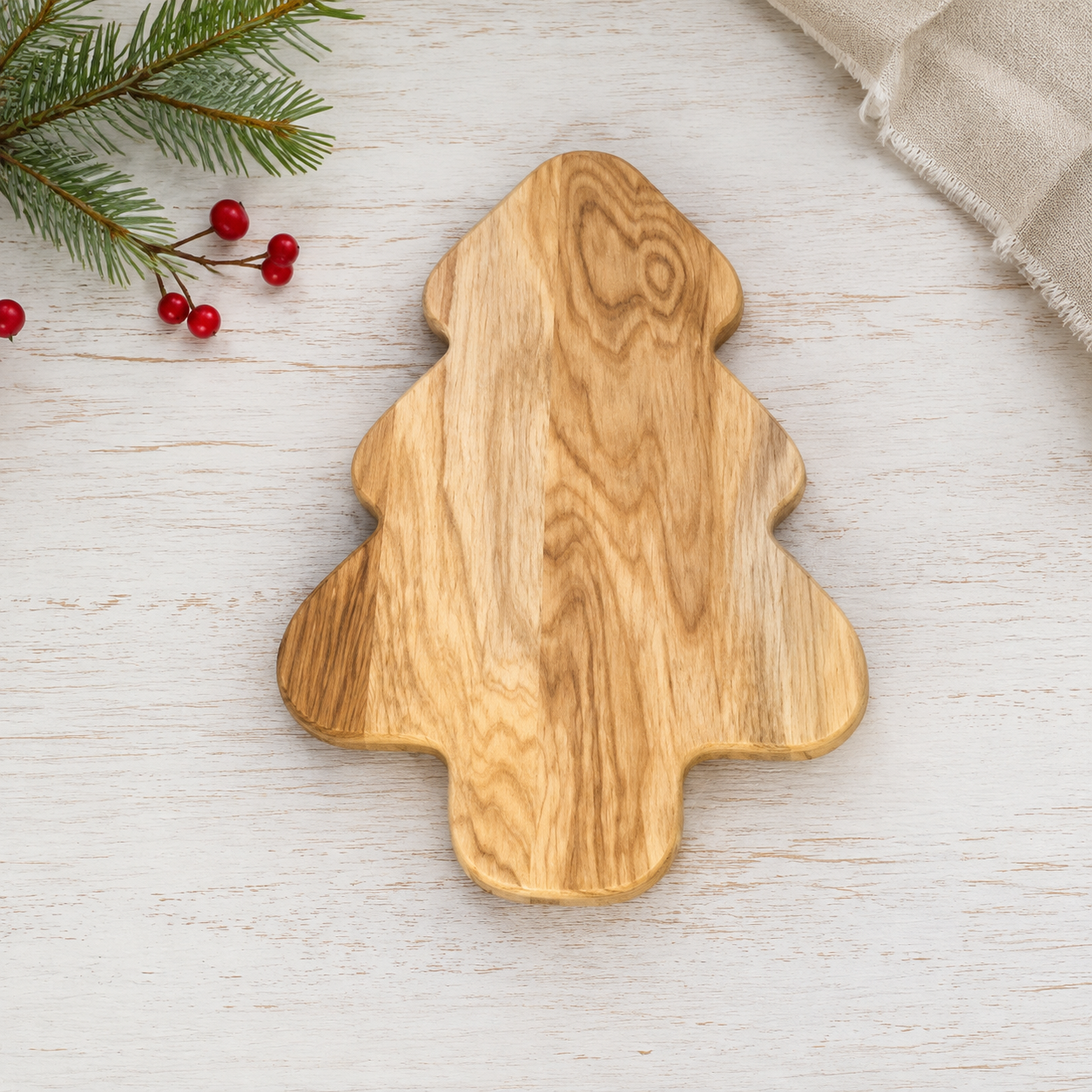 Holzteller, Tannenbaum-Servierplatte aus Eichenholz mit drei Fächern. Ideal für Plätzchen, Nüsse, Pralinen und Weihnachtssnacks.