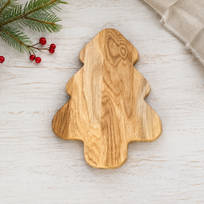Holzteller, Tannenbaum-Servierplatte aus Eichenholz mit drei Fächern. Ideal für Plätzchen, Nüsse, Pralinen und Weihnachtssnacks.