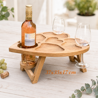 Weinbar aus Eiche – klappbarer Picknicktisch mit Flaschenhalter & 2 Glashaltern, Geschenk für Paare