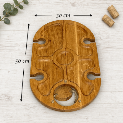 Klappbarer Weintisch aus Eiche für 4 Gläser – Picknicktisch & Serviertablett mit hängendem Flaschenhalter