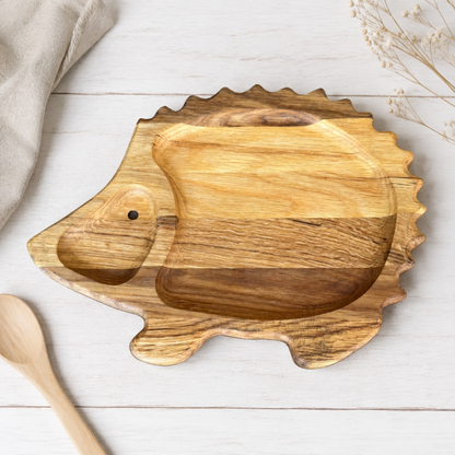 Holz-Kinderteller Igel mit Unterteilung – Snack-Tablett aus Eichenholz