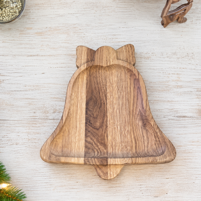 Weihnachtsplatte Glocke aus Eichenholz – Servierbrett & Adventsdeko für Plätzchen, Kerzen und Zapfen