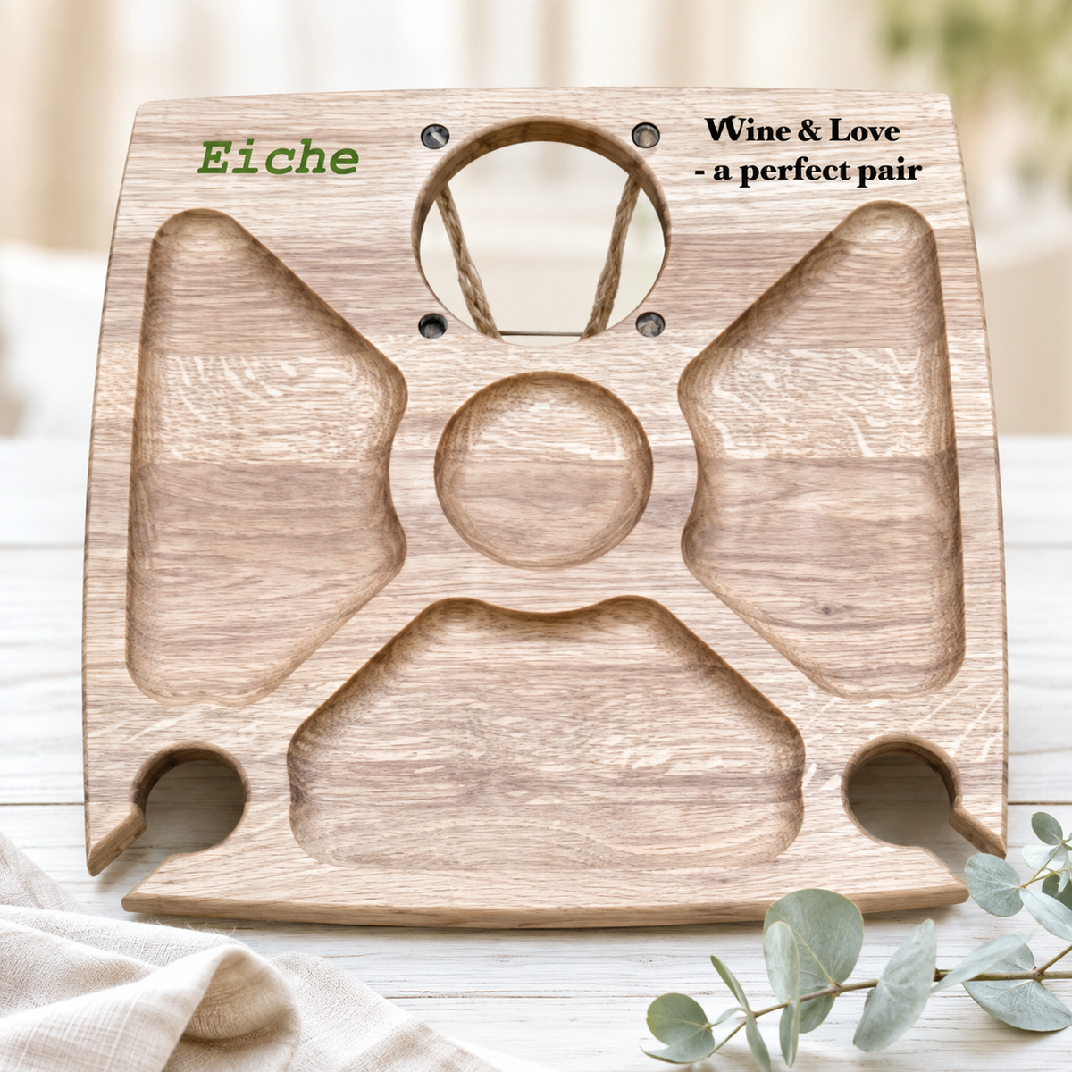 Klappbarer Weintisch für 2 Gläser & Flasche – Picknicktisch aus Edelholz mit Snackfächern