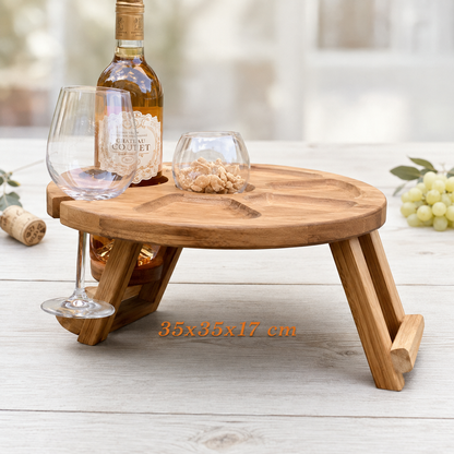 Weinbar aus Eiche – klappbarer Picknicktisch mit Flaschenhalter & 2 Glashaltern, Geschenk für Paare