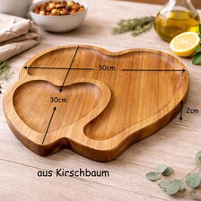 Herz Servierteller aus Kirschbaumholz – personalisiert mit Wunschgravur – Geschenk für Hochzeit, Muttertag & Jahrestag