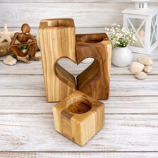Herz-Teelichthalter aus Holz im 3er-Set – Kerzenhalter aus Walnuss oder Kirschbaum, Geschenk mit Gravur