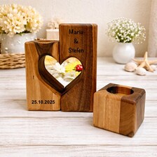 Herz-Teelichthalter aus Holz im 3er-Set – Kerzenhalter aus Walnuss oder Kirschbaum, Geschenk mit Gravur