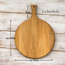 Rundes Pizzabrett aus Massivholz mit Griff – Schneidebrett & Servierbrett, optional mit Gravur