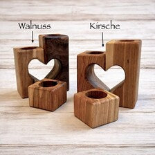 Herz-Teelichthalter aus Holz im 3er-Set – Kerzenhalter aus Walnuss oder Kirschbaum, Geschenk mit Gravur