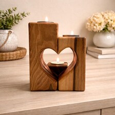 Herz-Teelichthalter aus Holz im 3er-Set – Kerzenhalter aus Walnuss oder Kirschbaum, Geschenk mit Gravur