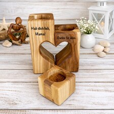 Herz-Teelichthalter aus Holz im 3er-Set – Kerzenhalter aus Walnuss oder Kirschbaum, Geschenk mit Gravur
