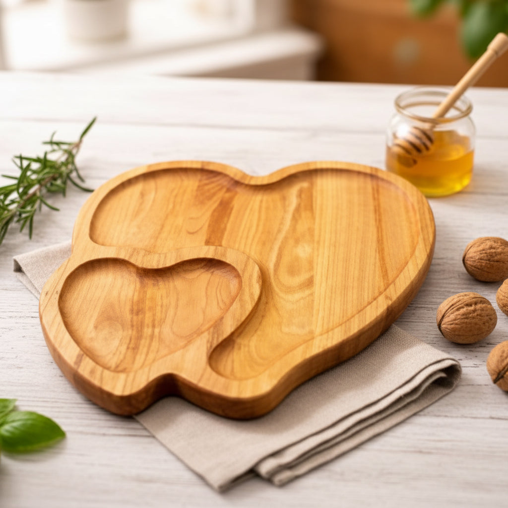 Herz Servierteller aus Kirschbaumholz – personalisiert mit Wunschgravur – Geschenk für Hochzeit, Muttertag & Jahrestag