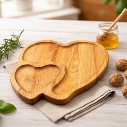 Herz Servierteller aus Kirschbaumholz – personalisiert mit Wunschgravur – Geschenk für Hochzeit, Muttertag & Jahrestag