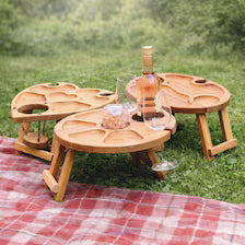 Weinbar aus Eiche – klappbarer Picknicktisch mit Flaschenhalter & 2 Glashaltern, Geschenk für Paare