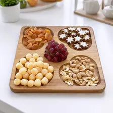 Servierplatte und Schneidebrett 2-in-1 aus Eichenholz 30 × 30 cm – Snackplatte mit Fächern für Käse, Obst und Nüsse