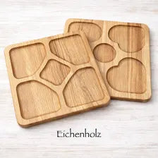 Servierplatte und Schneidebrett 2-in-1 aus Eichenholz 30 × 30 cm – Snackplatte mit Fächern für Käse, Obst und Nüsse