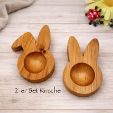 Eierbecher in Hasenform – Osterdeko aus Kirsch- oder Walnussholz – 2er-Set mit Wunschgravur