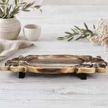 Astay, Geschnitzte Servierplatte aus Holz mit Füßen – Walnuss oder Kirschbaum, orientalisches Tablett für Antipasti, Käse & Obst