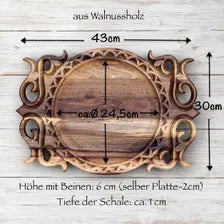 Astay, Geschnitzte Servierplatte aus Holz mit Füßen – Walnuss oder Kirschbaum, orientalisches Tablett für Antipasti, Käse & Obst