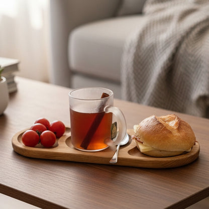 Servierteller aus Eichenholz – Flacher Holzteller mit 2 oder 3 Fächern