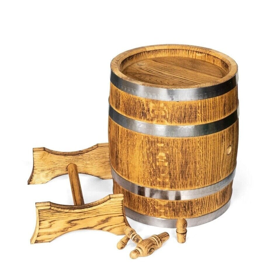 Handgefertigtes Eichenfass mit Holzhahn – Für Whisky, Wein, Cognac & Brandy | 3L, 5L oder 10L