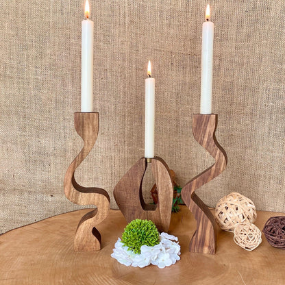 Kerzenhalter 3er-Set aus Nussbaumholz – Handgefertigte Holzkerzenständer im Vintage-Stil