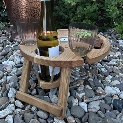 Weintisch Picknicktisch für Zwei aus Eiche Klappbar Tragbar Serviertablett Couchbar Strand Wein Käse Geburtstag Hochzeitsgeschenk Weihnachten