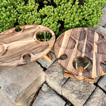 Klappbarer Weintisch aus Nussbaum – Handgefertigtes Serviertablett für Picknick & Zuhause